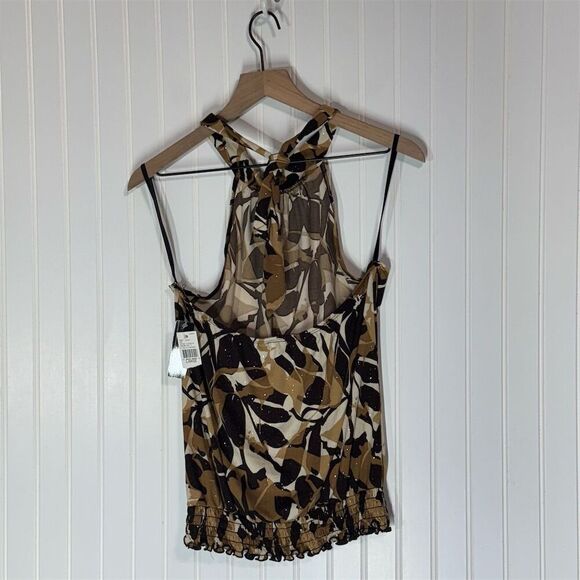 NWT BCX Beaded Halter Top L Brown Black Abstract Print Ruffle Hem Y2K USA Made - Picture 2 of 7